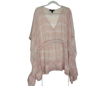 LANE BRYANT PINK TYE-DYE BATHING SUIT COVER-UP BLOUSE W/ADJUSTABLE WAIST 26/28